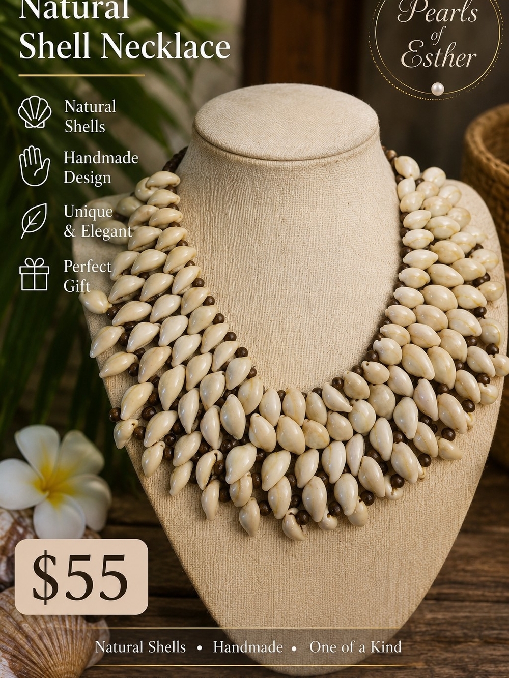 Cream Natural Shell Statement Necklace